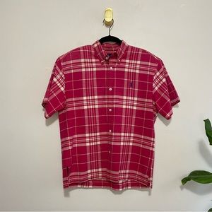 Ralph Lauren Vintage Red White Plaid Shirt Sleeve Button Down Top
